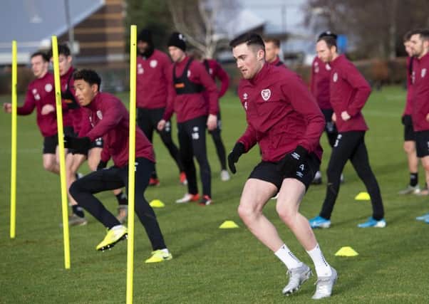 John Souttar in training with Hearts. Picture: Bill Murray / SNS