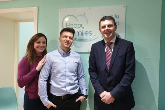 Husband and wife team Dimitrios Giatras and Kelly Ntaoutidou with RBS relationship manager Andrew Scott. Picture: Contributed
