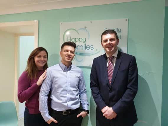 Husband and wife team Dimitrios Giatras and Kelly Ntaoutidou with RBS relationship manager Andrew Scott. Picture: Contributed