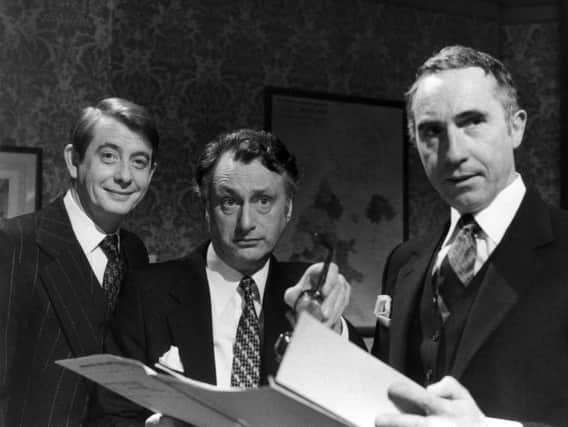 Derek Fowlds (left), alongside Sir Nigel Hawthorne and Paul Eddington in Yes, Minister. Picture: BBC