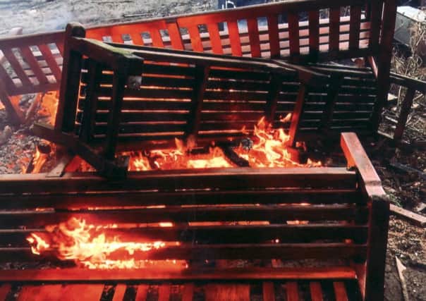 Damaged benches that were removed from West Princes Street Gardens in Edinburgh and burnt on a council depot bonfire. Picture: contributed