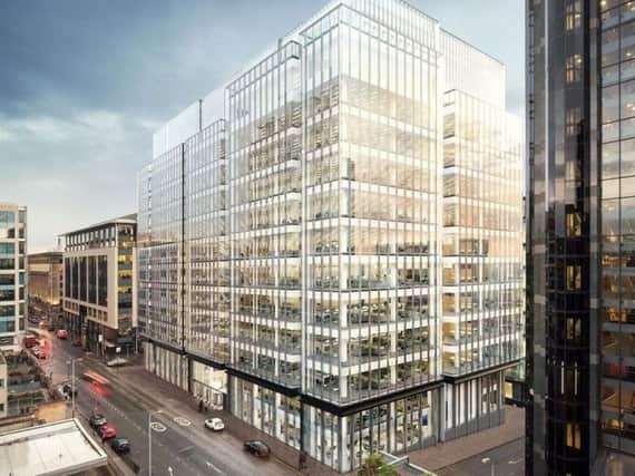 An artist's impression of the under-construction 177 Bothwell Street in Glasgow, where 48,700 sq ft of office space was taken by Virgin Money last year. Picture: Contributed