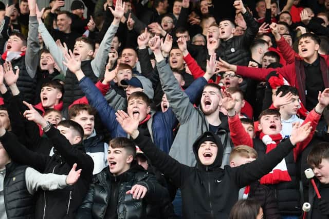 Broxburn fans in full voice in Paisley. Picture: John Devlin