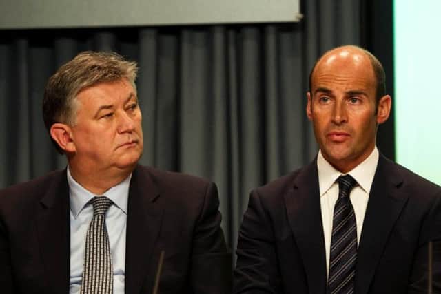 Peter Lawwell (left) and Martin Bain pictured in March 2011, around the time the two clubs were plotting a Scottish exit