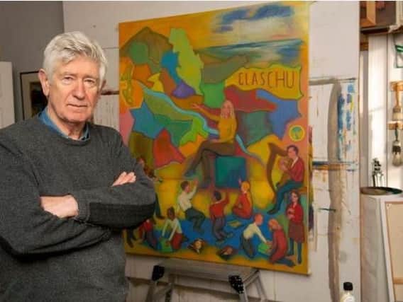 Mod artist Sandy Moffat reveals his latest Gaelic-inspired painting    picture: University of Glasgow