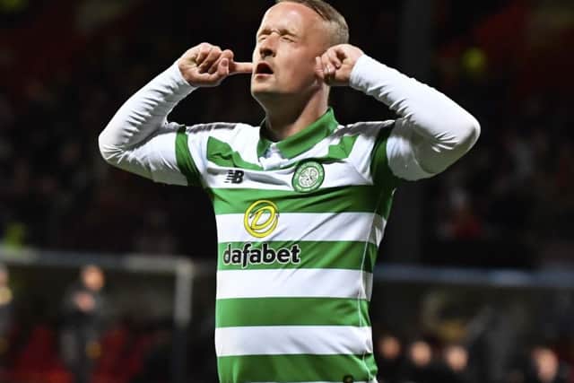 An emotional Leigh Griffiths celebrates scoring against Partick on his return to the Celtic team. Picture: Rob Casey/SNS