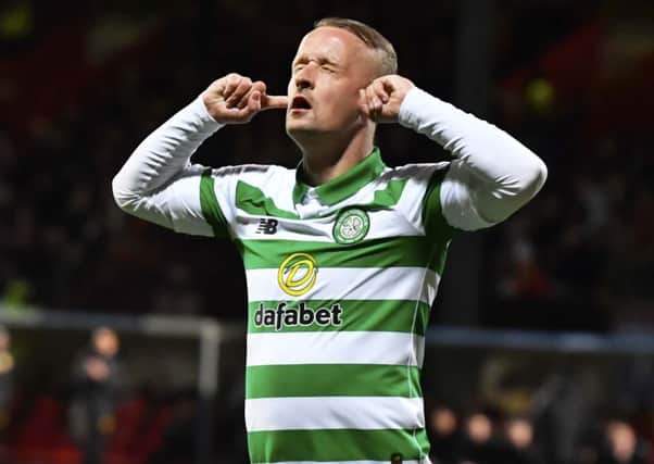 An emotional Leigh Griffiths celebrates scoring against Partick on his return to the Celtic team. Picture: Rob Casey/SNS