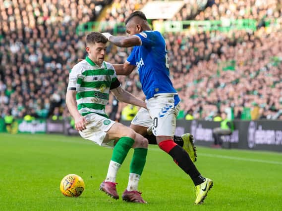 Alfredo Morelos and Ryan Christie tussle in last month's Old Firm clash