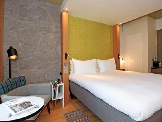Clever use of space in one of the bedrooms at Market Street Hotel, Edinburgh