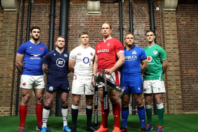 Team captains pose ahead of the 2020 Six Nations Trophy. From left: France's Charles Ollivon, Scotland's Stuart Hogg, England's Owen Farrell,  Wales' Alun Wyn Jones, Italy's Luca Bigi and Ireland's Jonathan Sexton. Picture: Steven Paston/PA Wire