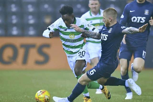 Kilmarnock's Alan Power fouls Celtic's Jeremie Frimpong. Picture; Rob Casey/SNS
