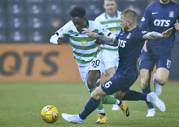 Kilmarnock's Alan Power fouls Celtic's Jeremie Frimpong. Picture; Rob Casey/SNS