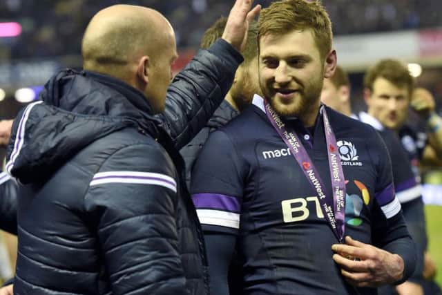 Gregor Townsend and Finn Russell after the 2018 Calcutta Cup win. The pair now need to repair their relationship. Picture: SNS