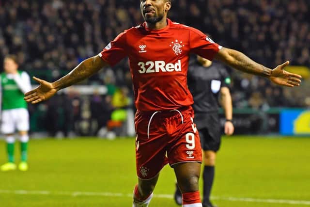 Defoe celebrating a goal for Rangers.