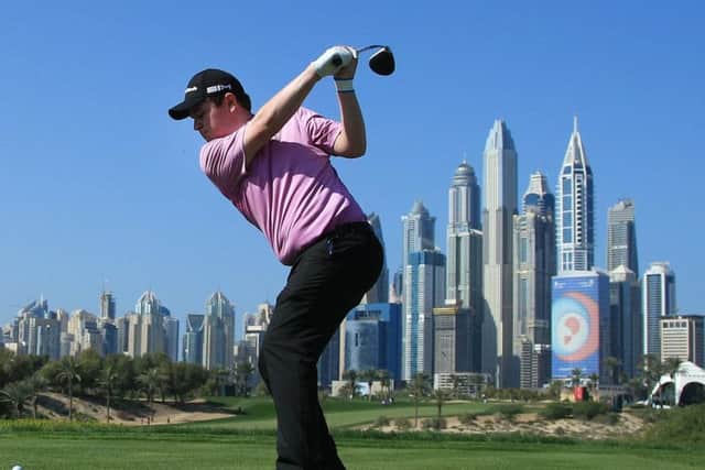 Scottish No 1 Bob MacIntyre tees off on the eighth on the Majlis Course at Emirates Golf Club on his way to a five-under-par 67 in the third round of the Omega Dubai Desert Classic