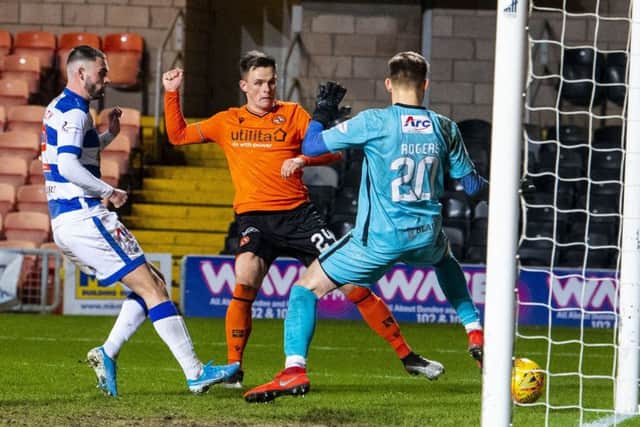 Dundee United's Lawrence Shankland scores to make it 1-1 against Morton. Picture: Ross Parker / SNS