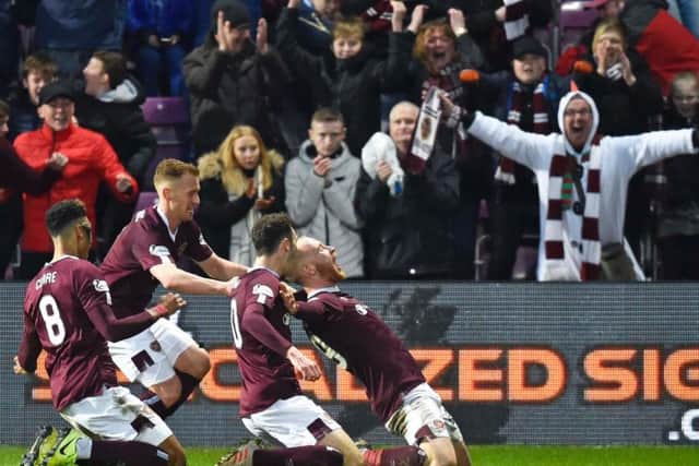Liam Boyce celebrates bagging the winner on his debut for Hearts