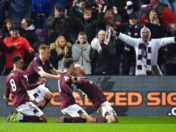 Liam Boyce celebrates bagging the winner on his debut for Hearts