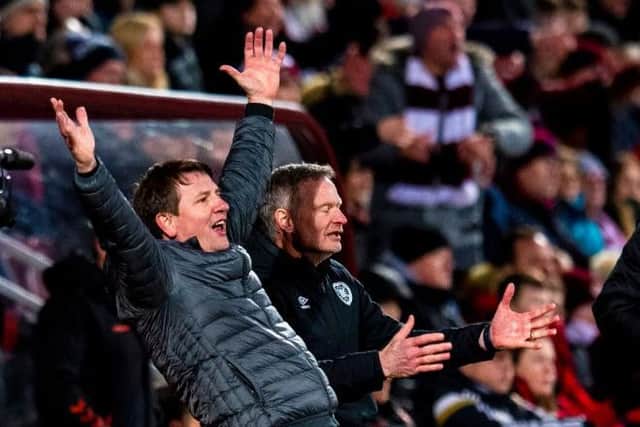 Daniel Stendel celebrates as Hearts beat Rangers - his first league win since taking over at Tynecastle