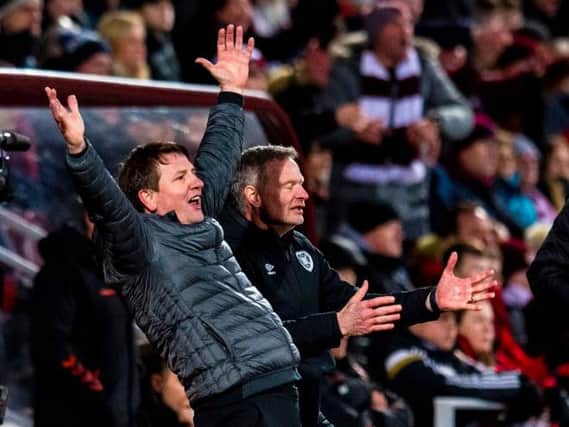 Daniel Stendel celebrates as Hearts beat Rangers - his first league win since taking over at Tynecastle
