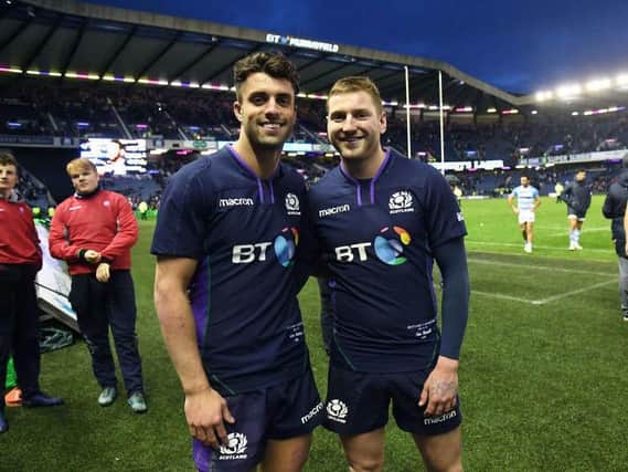 Adam Hastings, left, is set to step into the boots of Scotland playmaker Finn Russell against Ireland on Saturday. Picture: SRU/SNS