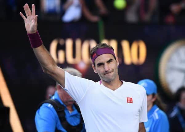 Roger Federer acknowledges the crowd at the end of his marathon victory over Tennys Sandgren. Picture: Hannah Peters/Getty
