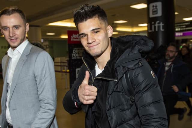 Genk and Romania Forward Ianis Hagi arrives at Edinburgh Airport ahead of a proposed move to Rangers. Picture: SNS Group