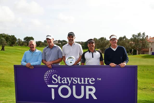 Euan McIntosh, far left, celebrates with fellow Staysure Tour card winners Andrew Raitt, Michael Long, David Morland IV and Carl Suneson