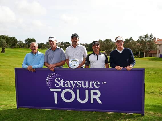 Euan McIntosh, far left, celebrates with fellow Staysure Tour card winners Andrew Raitt, Michael Long, David Morland IV and Carl Suneson
