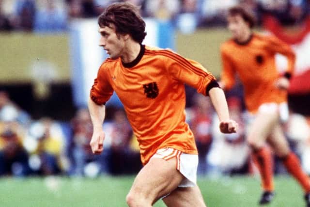 Rob Rensenbrink in full flow for Netherlands against Argentina in the 1978 World Cup final. Picture: Colorsport/Shutterstock
