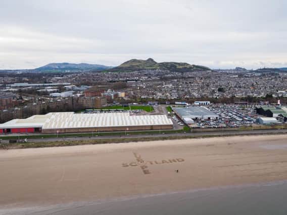 'Scotland loves Europe' carved into Portobello beach, Edinburgh   picture: supplied