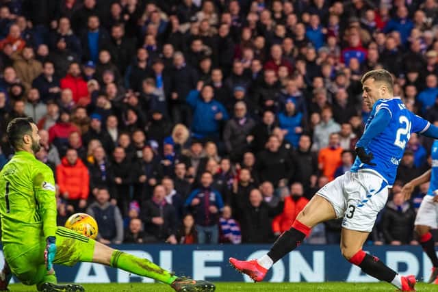 Florian Kamberi misses a late chance for Rangers.