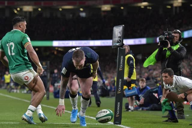 Stuart Hogg fumbled the ball when he looked certain to score a try. Picture: Getty Images