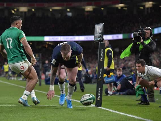 Stuart Hogg fumbled the ball when he looked certain to score a try. Picture: Getty Images