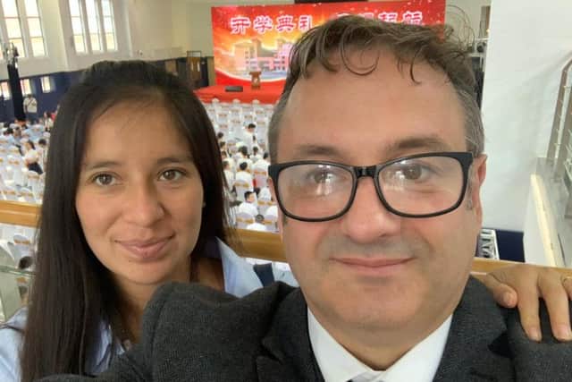Officials initially told him to abandon his Peruvian wife Diana Buelot, 27, in China and bring his two-month-old son Danny home to the UK. Picture: SWNS