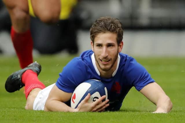Vincent Rattez touches down for Frances opening try in their 24-17 victory over England. Picture: AP.