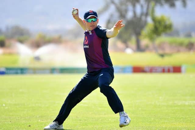 England one-captain Eoin Morgan during fielding practice ahead of the first ODI in South Africa. Picture: Dan Mullan/Getty