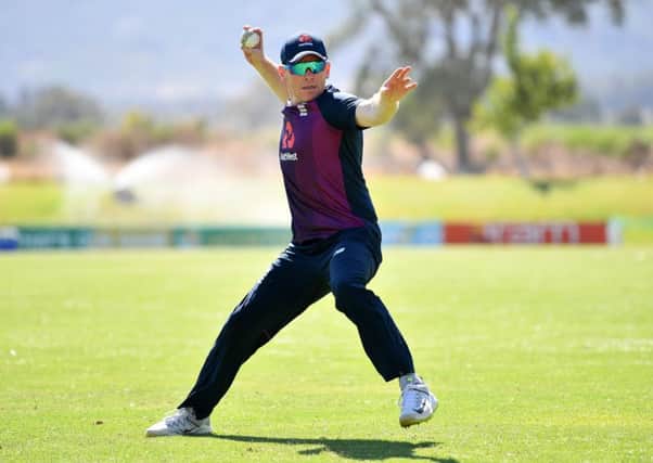 England one-captain Eoin Morgan during fielding practice ahead of the first ODI in South Africa. Picture: Dan Mullan/Getty