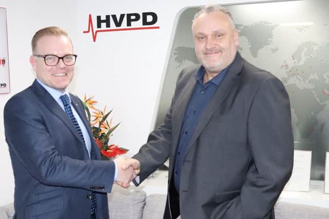 David Gray (left), managing director of NSPS, and Simon Speak, sales manager at HVPD. Picture: Contributed