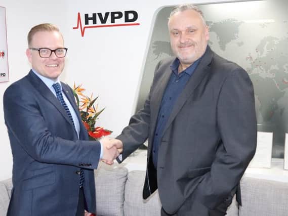 David Gray (left), managing director of NSPS, and Simon Speak, sales manager at HVPD. Picture: Contributed