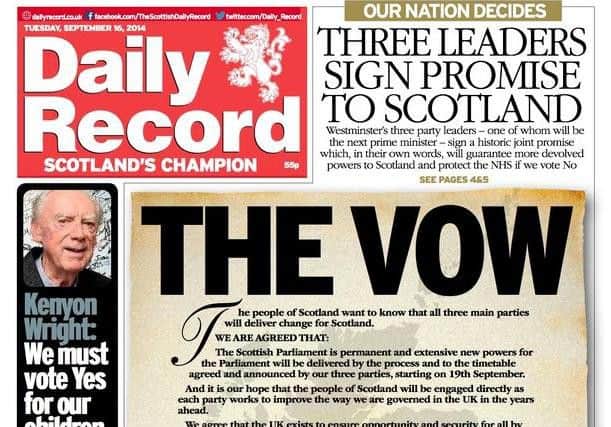The controversial "vow" front page designed by Murray Foote, who has now been appointed as the SNP's media chief.