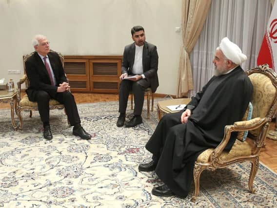 Iranian President Hassan Rouhani meets Josep Borrell, the European Union's  High Representative for Foreign Affairs and Security Policy, on Monday (Picture: Iranian Presidency/AFP via Getty Images)