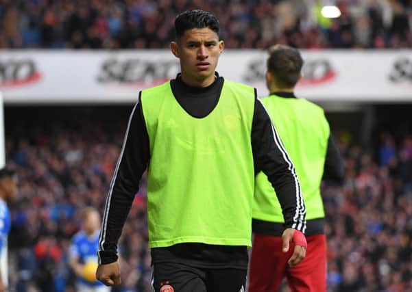 After sitting on the bench at Ibrox on Saturday, Ronald Hernandez hopes to make his Aberdeen debut against St Johnstone tonight. Picture: SNS.