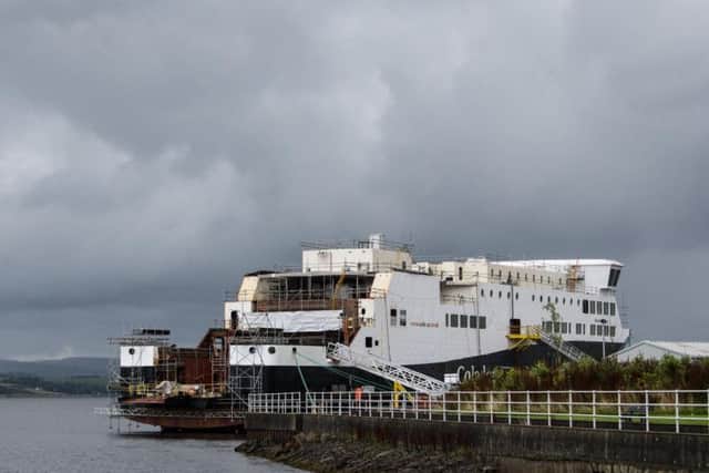 The partially-built Glen Sannox ferry at the Ferguson yard. Picture: John Devlin