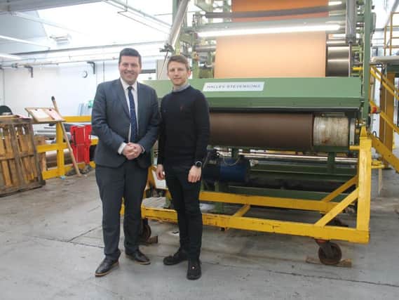 Business minister Jamie Hepburn pictured with Halley Stevensons general manager Billy Tosh. Picture: Contributed