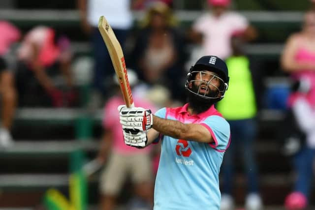Moeen Ali hits the winning runs for England in the third and final ODI in Johannesburg. Picture: Dan Mullan/Getty Images