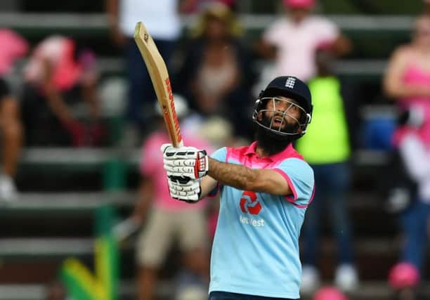 Moeen Ali hits the winning runs for England in the third and final ODI in Johannesburg. Picture: Dan Mullan/Getty Images