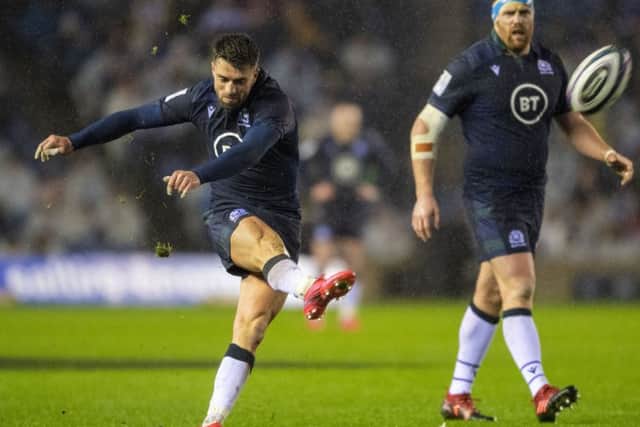 Adam Hastings is often one of two men dropped back by Scotland head coach Gregor Townsend. Picture: SNS/SRU.