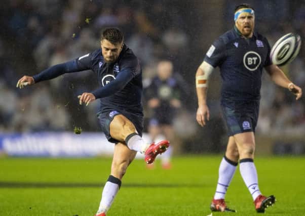 Adam Hastings is often one of two men dropped back by Scotland head coach Gregor Townsend. Picture: SNS/SRU.