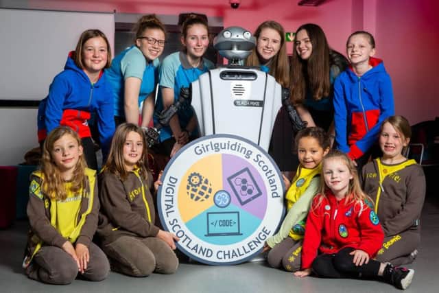 NEW GIRLGUIDING SCOTLAND BADGE HELPS GIRLS DISCOVER THEIR DIGITAL FUTURE - Picture by John Young / YoungMedia.co.uk  Girlguiding Scotland has launched the countrys first digital activity badge designed to encourage girls of all ages to develop the skills they need for their digital future.  The Digital Scotland Challenge Badge was created in partnership with Skills Development Scotland (SDS) and Education Scotland, and aims to empower every girl to make the most of the opportunities technology offers. Research by Girlguiding has highlighted that science and technology still continue to be perceived as more male subjects, with one in two girls saying science, technology, engineering and maths subjects were more for boys while only 37% of girls said they would consider a job in tech.   The Digital Scotland Challenge badge aims to change those perceptions and will teach young girls about computers, algorithms, creativity, design, and computational thinking, as well as highlighting career options in the indust